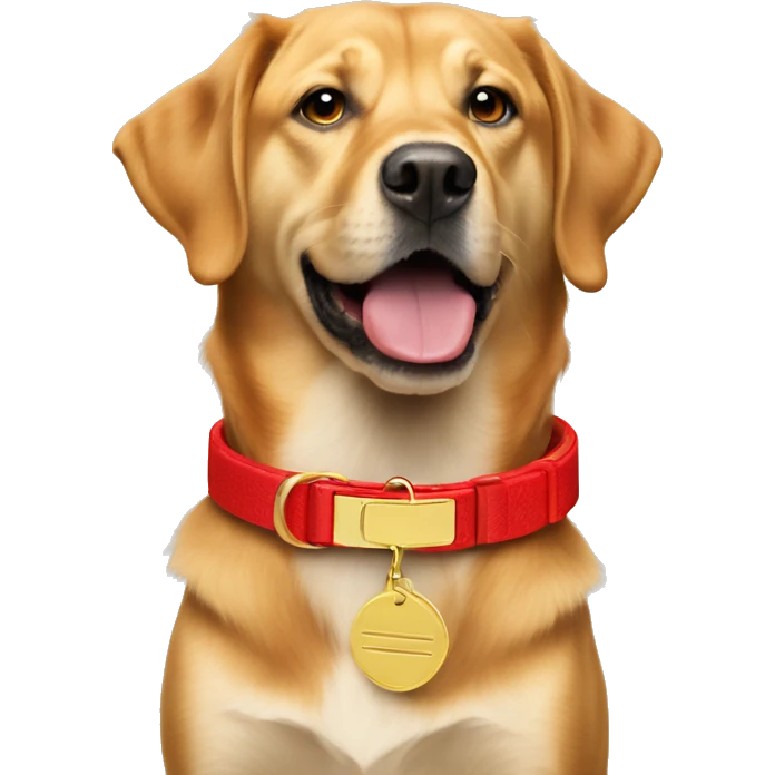 Red dog collar with a golden tag emoji