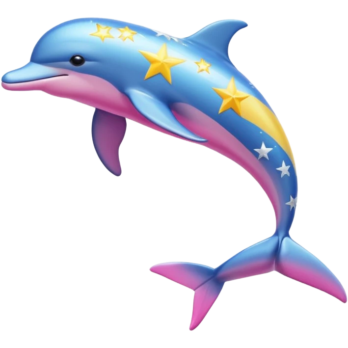 Blue, Yellow and pink streaked Dolphin with silver stars emoji