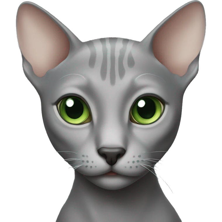 Gray hairless cat with green eyes emoji