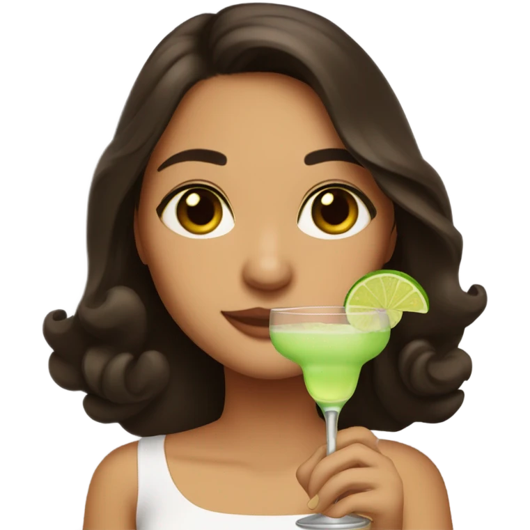 Brunette girl with brown eyes holding a margarita drink on hand emoji