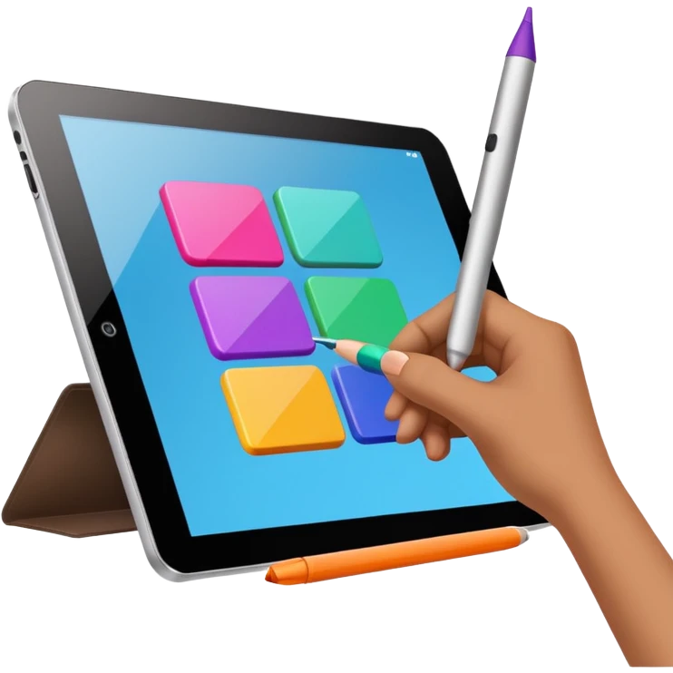 A hand having a digital pen drawing colorful rectangules on a tablet emoji