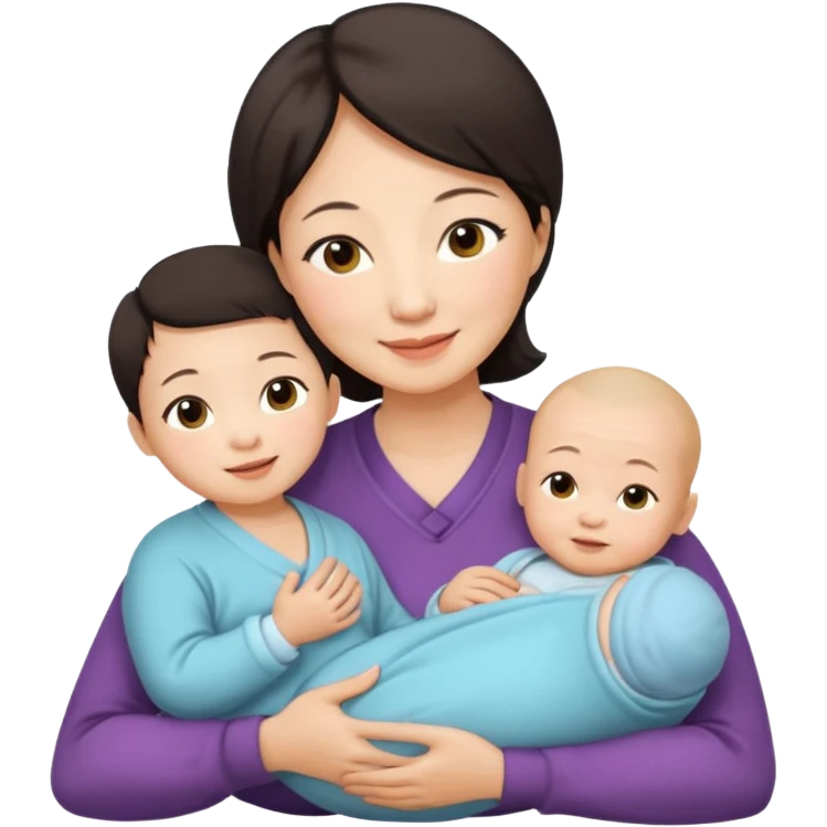 A Chinese mother (around 40) with her newborn and her 60-year-old mother. emoji