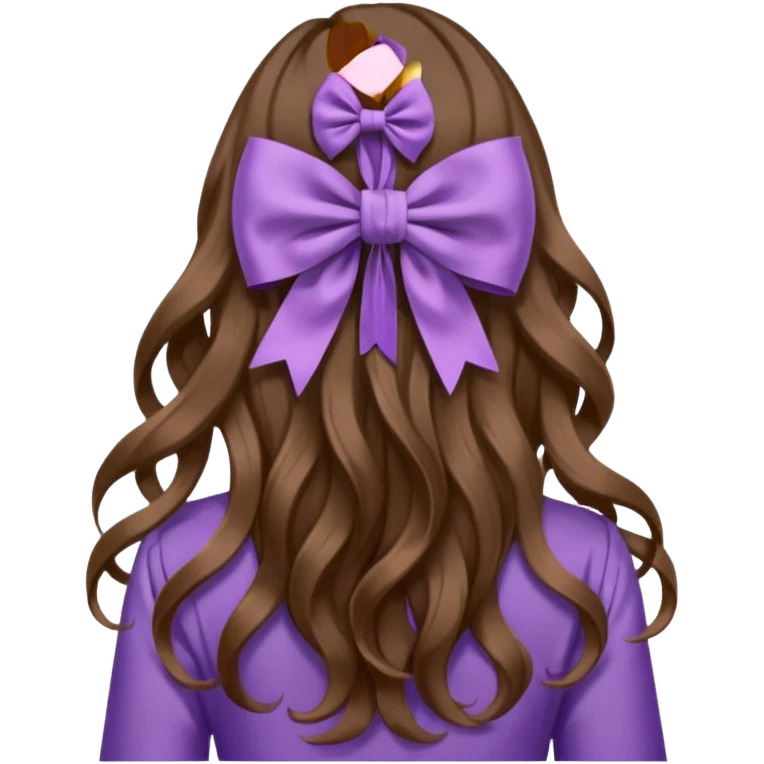 long wavy brown hair from behind with a medium lilac bow emoji