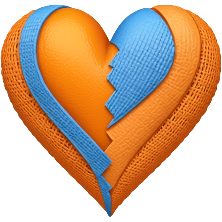 Half blue half orange heart split vertically add a bandage wrapped around the heart  emoji
