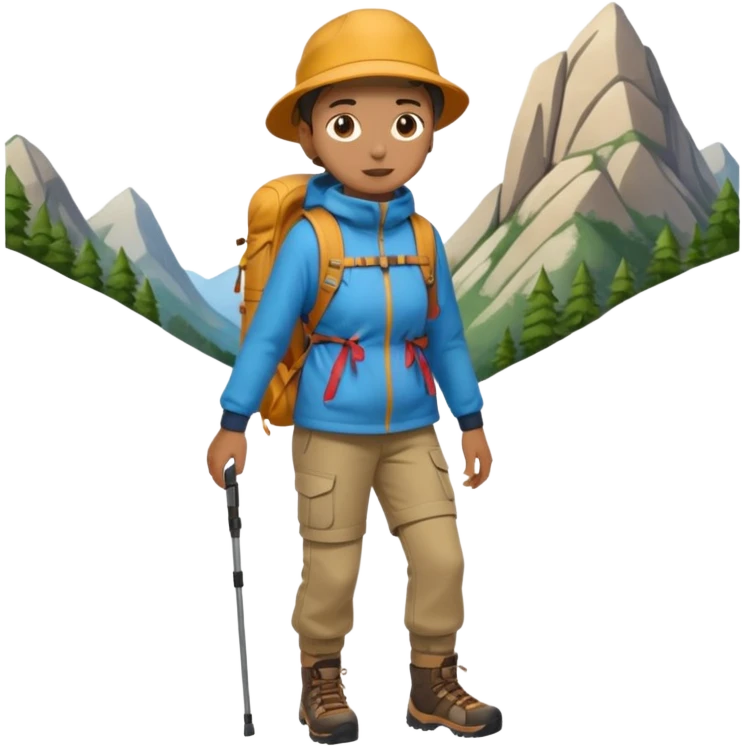 남미 여행에 가는 사람의 전신을 그려줘! 바로 하이킹 갈 수 있을 정도로 잘 입은! emoji