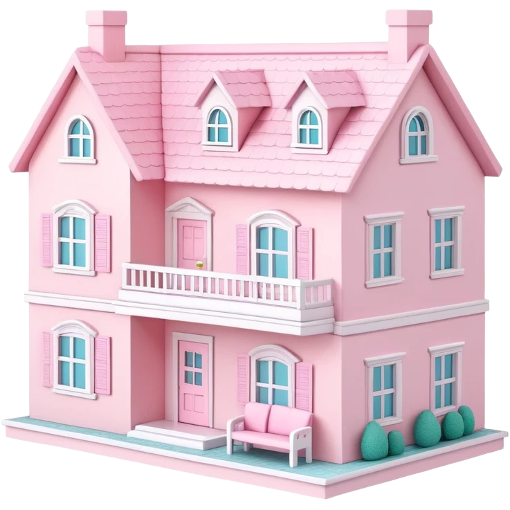 cute pastel pink dollhouse with miniature furniture emoji