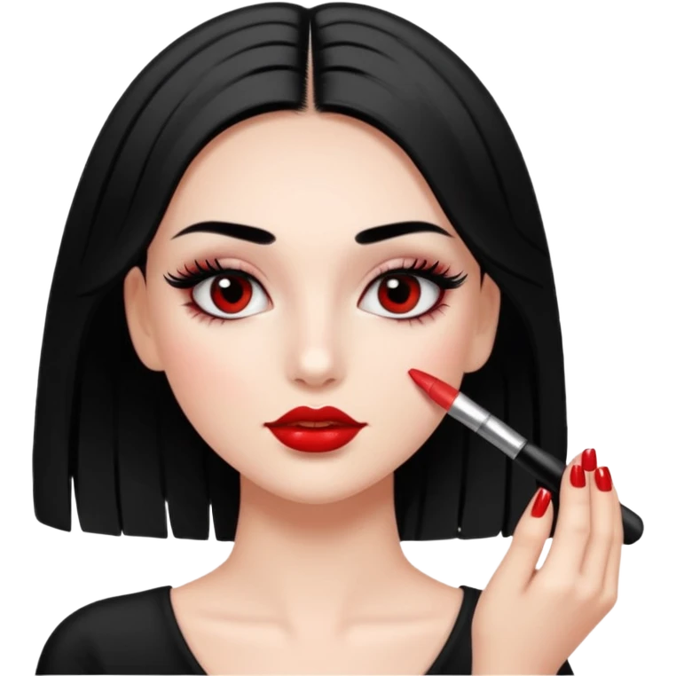 Girl doing make up with glossy nails and eyelashes emoji