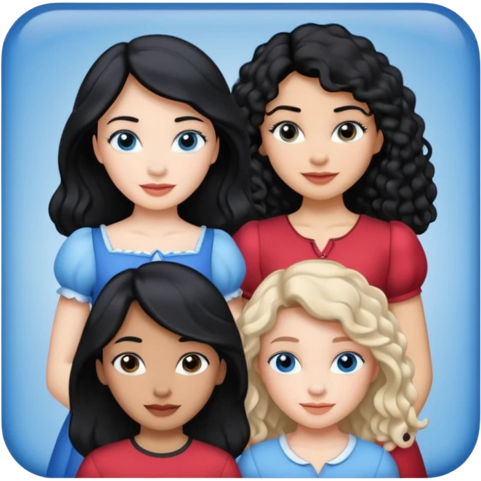 escribe el nombre Disneyland Paris y para titulo, pon a quatro chicas: una pelo corto negro, una pelo rizado largo, una pelo largo liso y la otra pelo ondulado mediano, esta con el ojos azules. Haz un cuadrado rectangular grande en grande blanco y por los lados pon a las chicas que te he descrito emoji