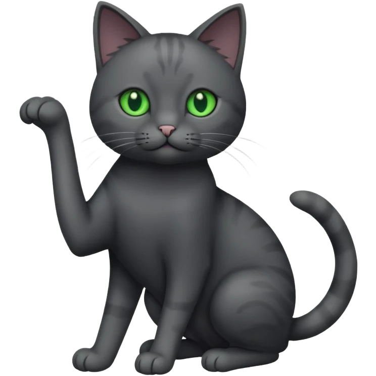 full body gorgeous solid dark grey cat with green eyes, white paws playing emoji