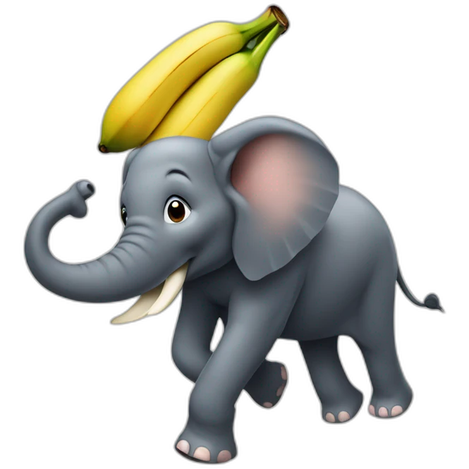 An elephant running after eating a rotten and black banana. emoji
