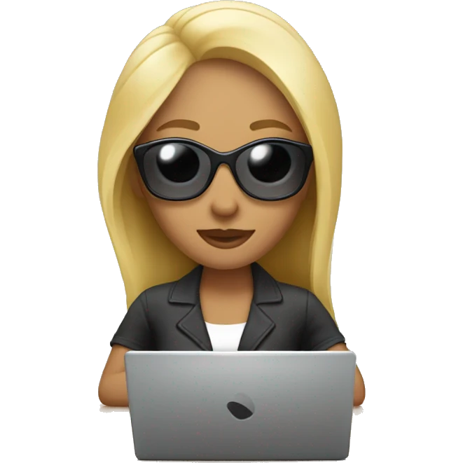 women with blond hair working behind laptop with sunglasses  emoji