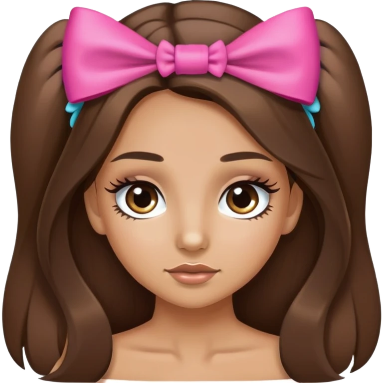 long hair brunette tan girl with bow with eyelashes emoji