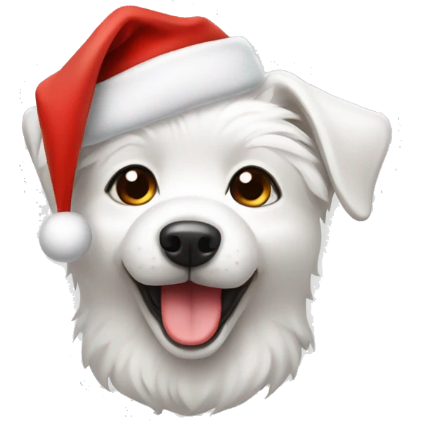 a white cute dog with santa’s hat emoji