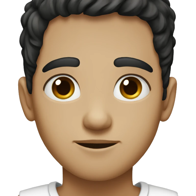 a boy with black hair and brown eyes an culy hair and white skin emoji