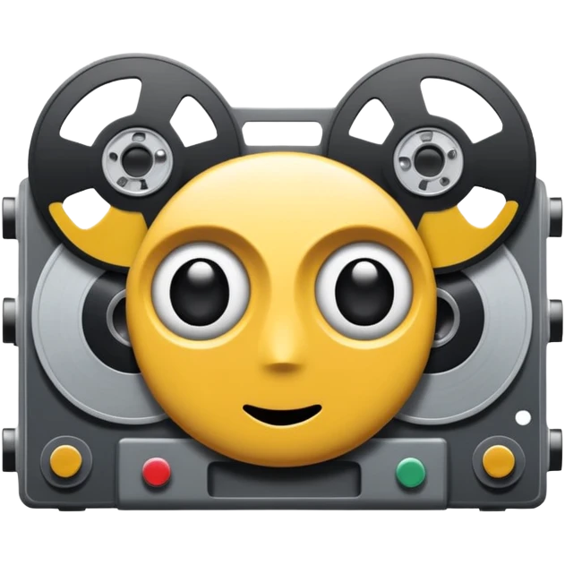 Minimalist emoji-style sticker of a VHS tape where the reels look like eyes, staring out. Black, white, and gray tones only.
 emoji