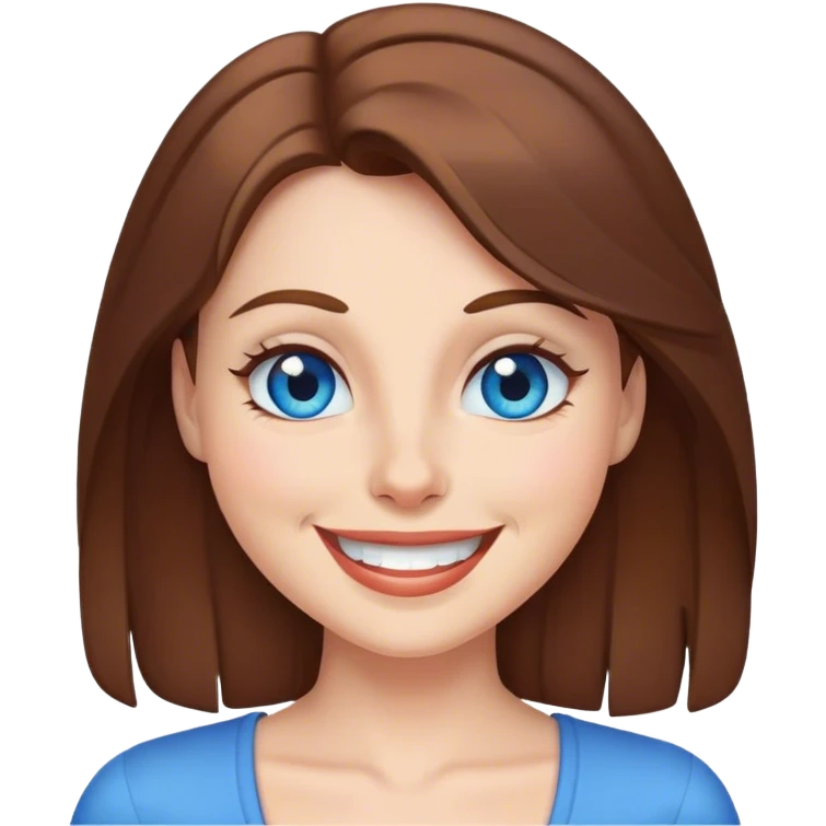 mulher de cabelos castanhos, pele clara, de olhos azuis sorrindo e piscando um olho emoji