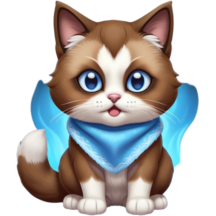 Cinematic Comical Brown Mantle Snowshoe Cat Portrait Emoji, Head tilted dramatically with an exaggeratedly shocked or offended expression, deep brown fur flowing like a mantle over its back, paired with crisp white paws, chest, and a signature white facial mask, piercing icy-blue eyes widened in disbelief, Simplified yet hilariously expressive features, highly detailed, glowing with a slightly sassy glow, high shine, dramatic yet playful, stylized with an air of attitude, bright and endearing, soft glowing outline, capturing the essence of a sassy and over-the-top feline, so meme-worthy it feels like it could side-eye its way into internet fame instantly! emoji