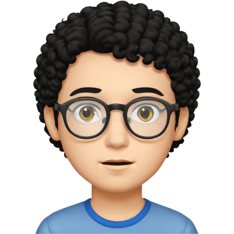 faça um garoto com cabelo preto cacheado, com óculos  emoji