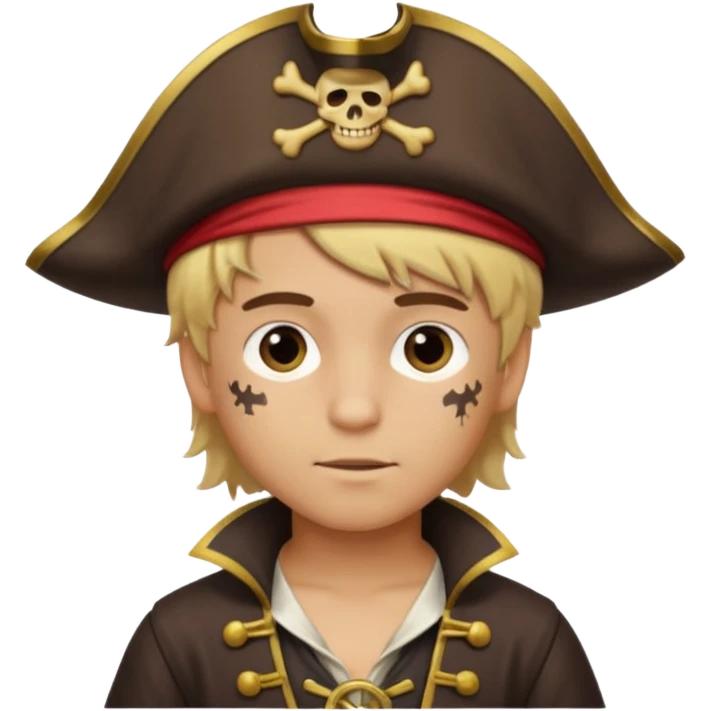 light brown Hispanic boy with blond hair that is dressed as a pirate emoji
