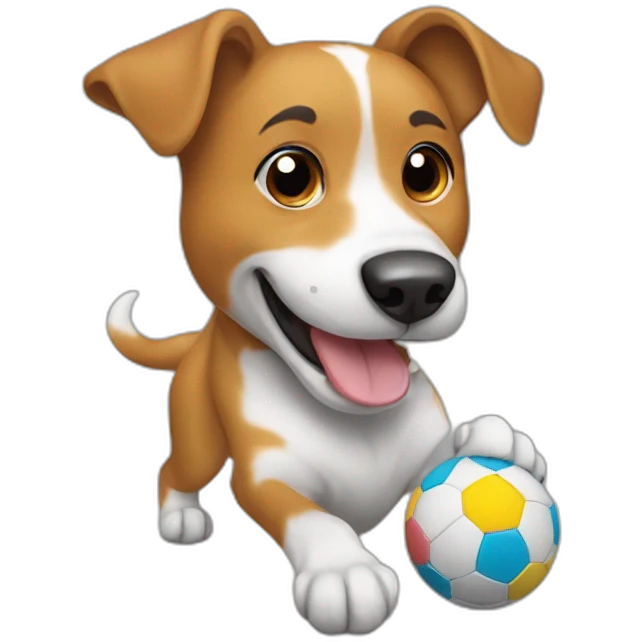 a playful dog plays with a ball emoji
