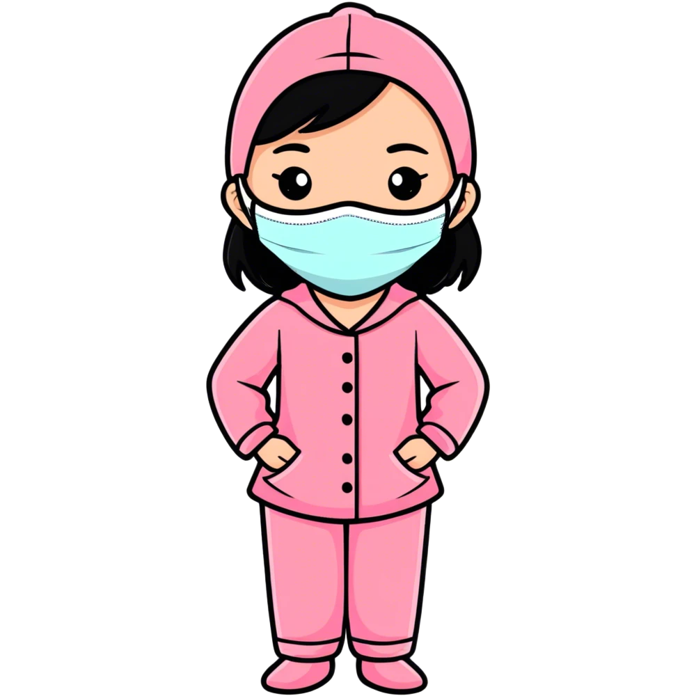 Girl with face mask and a pink pj emoji