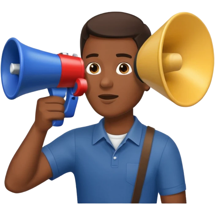 megaphone with male hand, collage style emoji