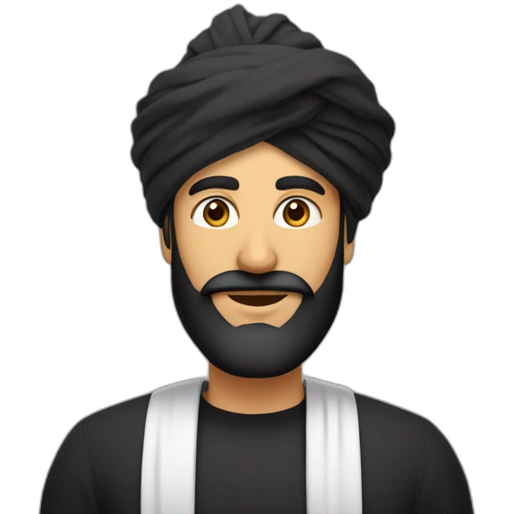 homme arabe longue barbe noir turban sur la tête emoji