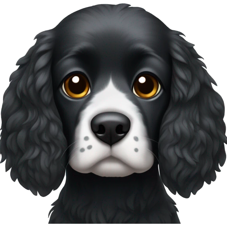 Small completely black spaniel with black fur on his whole face and white fur only on his chest emoji