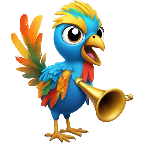 Bird playing a trumpet emoji