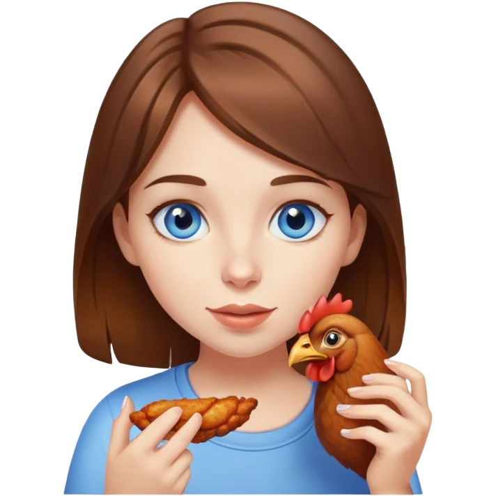 Brown hair girl with blue eyes eating chicken wing  emoji