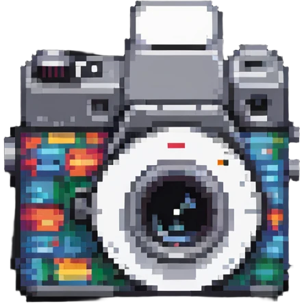 Retro film camera with film roll in pixel art style emoji