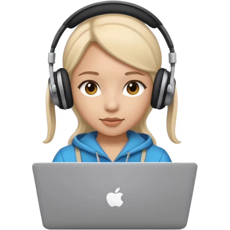 Girl with headphones while using laptop emoji