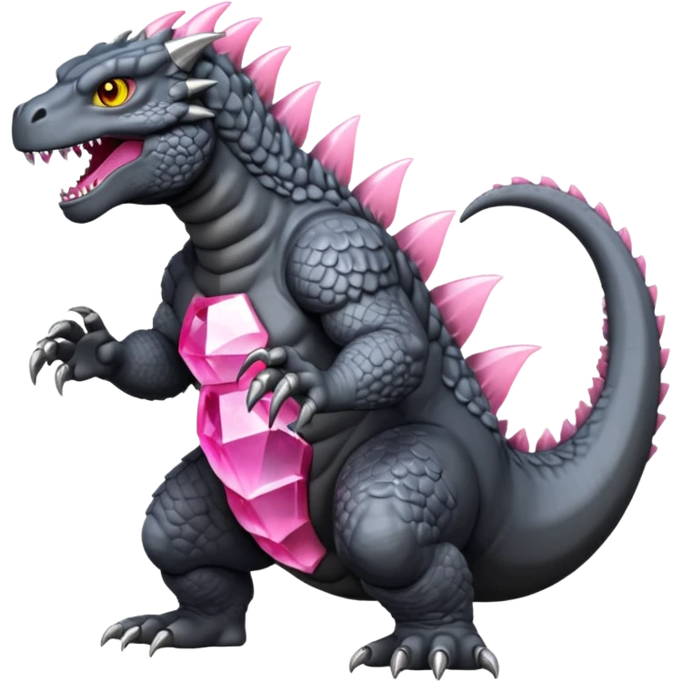 godzilla with pink crystal dorsal plates yellow eyes and grey skin emoji