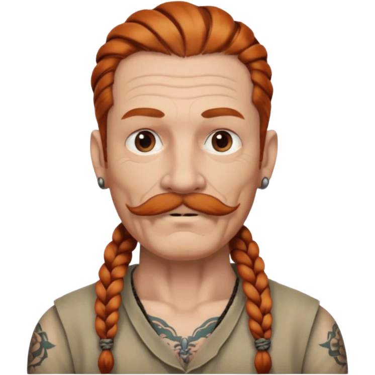 gray color mstache dark ginger braids man very gray mustache old very tattoed with the whitest mustache ever emoji