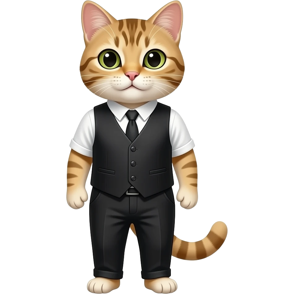 a cat wearing a black vest and black pants emoji