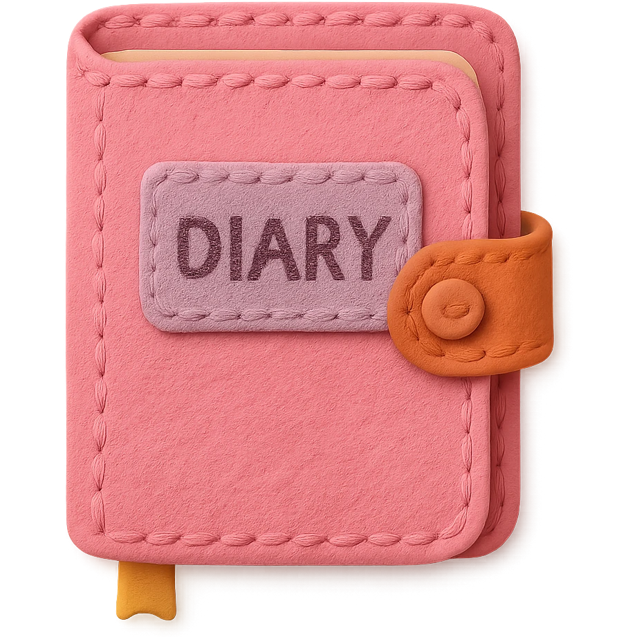a pink diary, felt patch style emoji