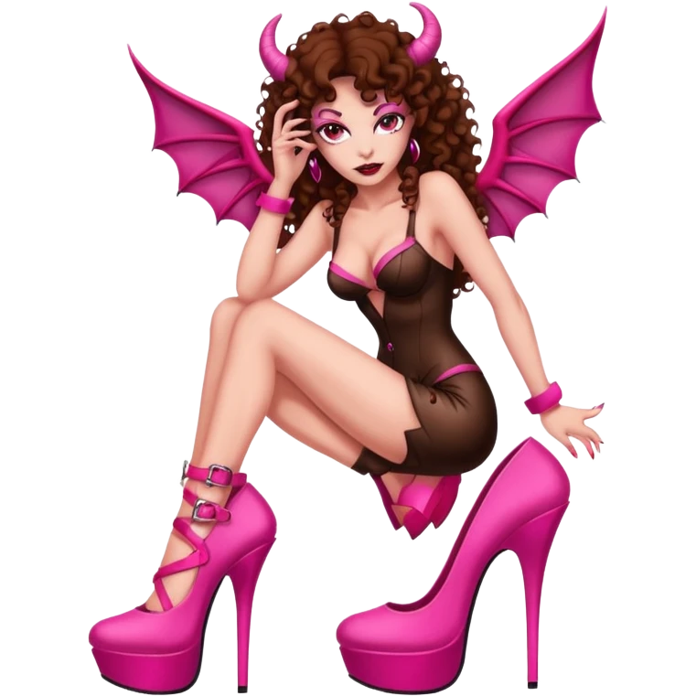 Lilith symbol seductress evil brown curly haired sexy succubus woman with pink platform heels  emoji
