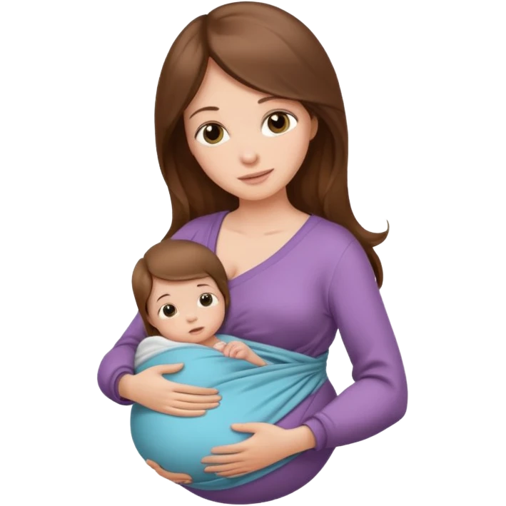 Pregnancy babywearing mom with long brown hair and fair skin with a baby and wrap  emoji