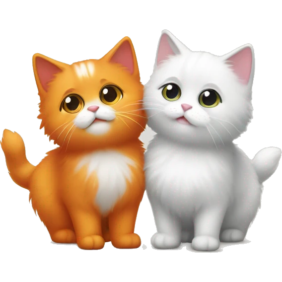 Two cute fluffy cats one Orange and one white kissing emoji