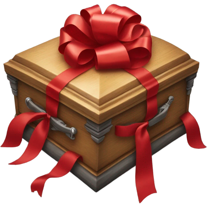 Casket with a big red ribbon around it emoji