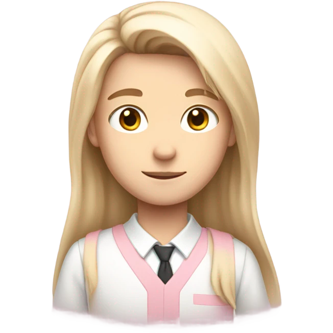 boy with fair skin, soft pink and white school uniform, long straight hair emoji