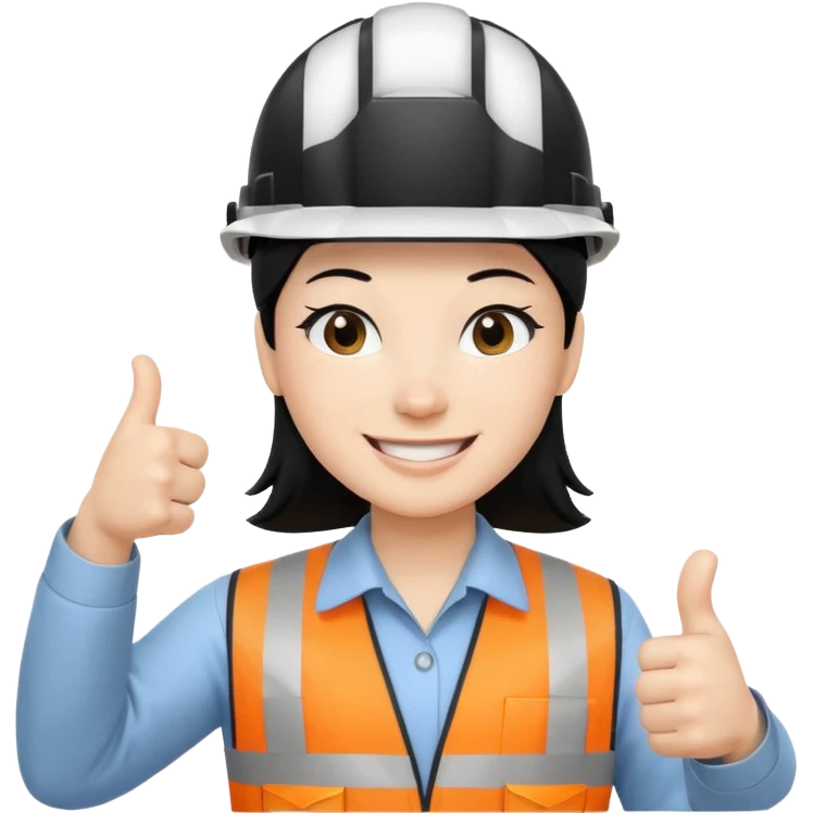 Cara de persona pelo negrocon casco blanco inginierl civil con pulgar arriba emoji