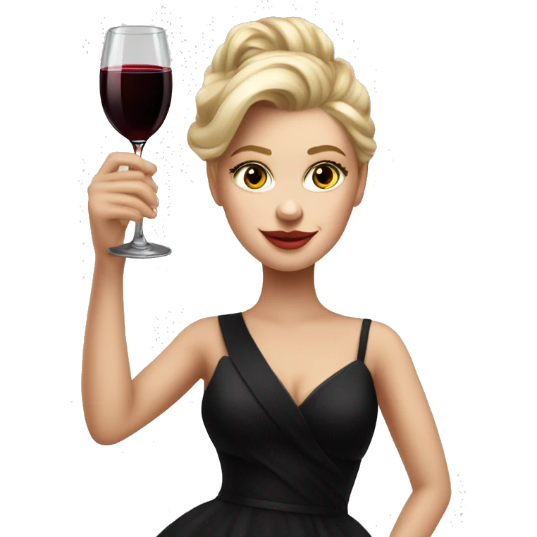 Blonde White girl in black Elegant dress with red wine, ULTRA HYPER REALISTIC emoji