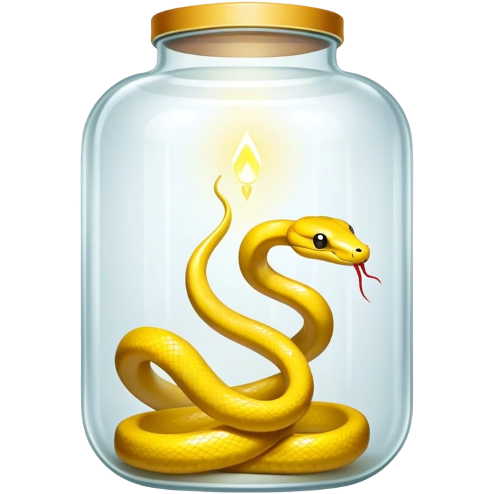un sarepente giallo che emette luce da dentro un contenitore di vetro disposto in orizzontale emoji