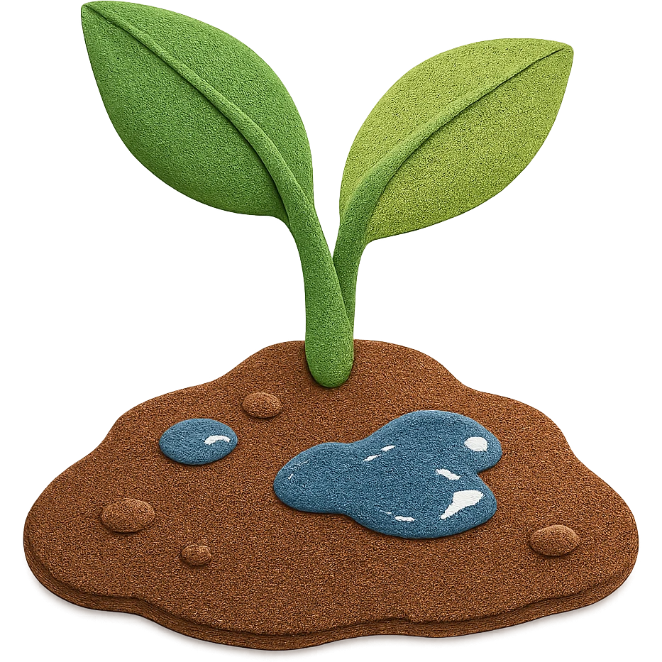 Make the wet soil look even wetter with more visible water and shine, keeping the paper craft style. emoji