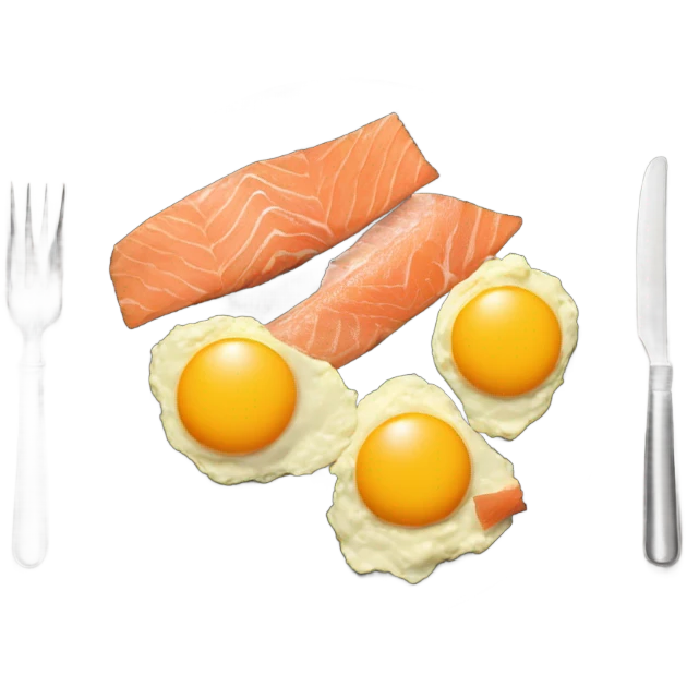 Scrambled eggs with smoked salmon on black plate  emoji