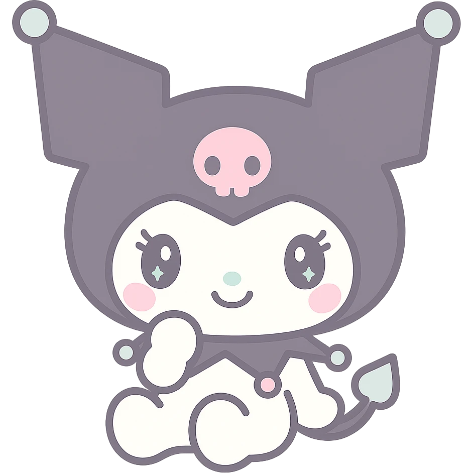 Kuromi character, standing, clear outline, cute style, transparent PNG, no background emoji