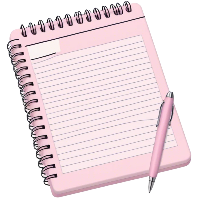 Pale pink notepad with pen emoji