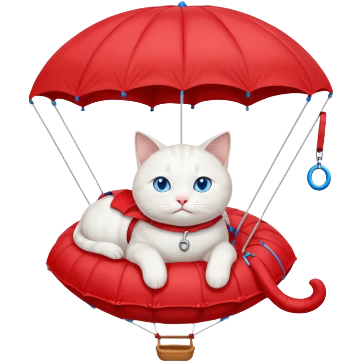 sleepy white cat riding red parachute emoji