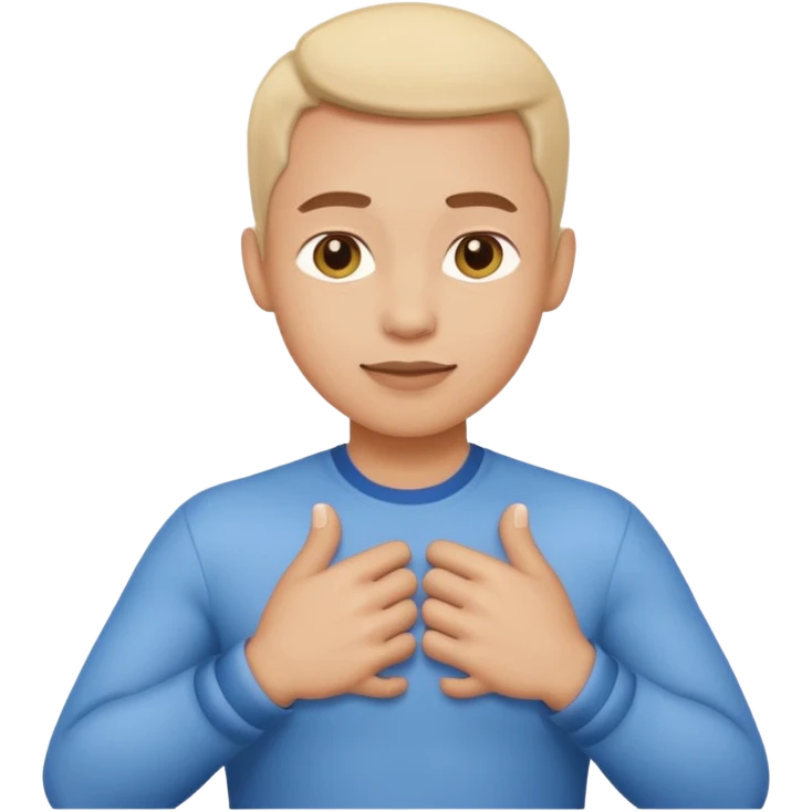 cartoon-style character, finger touching chest, confident or expressive face, simple emoji-style, white background emoji